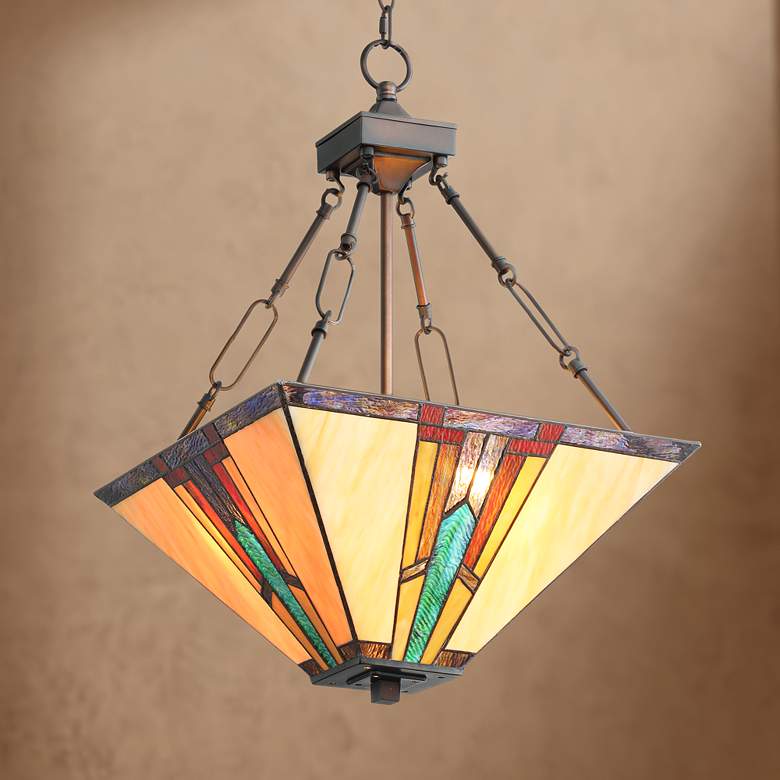 Image 1 Robert Louis Tiffany Ranier 16" Wide Mission Art Glass Pendant Light