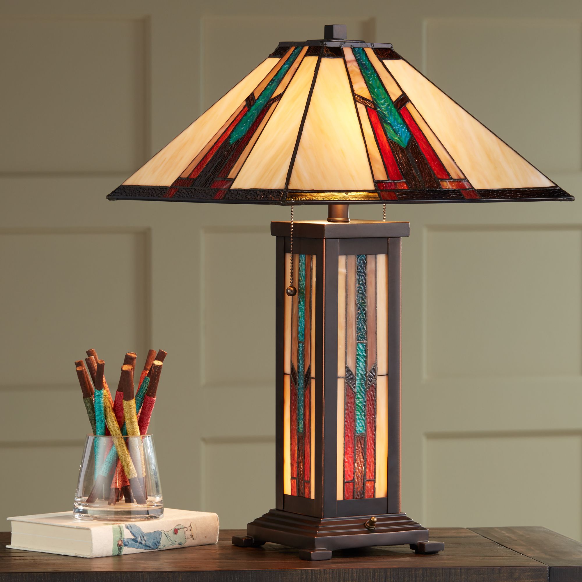 Robert Louis Tiffany Ranier 25" Glass Lamp with Night Light and Dimmer Image 3