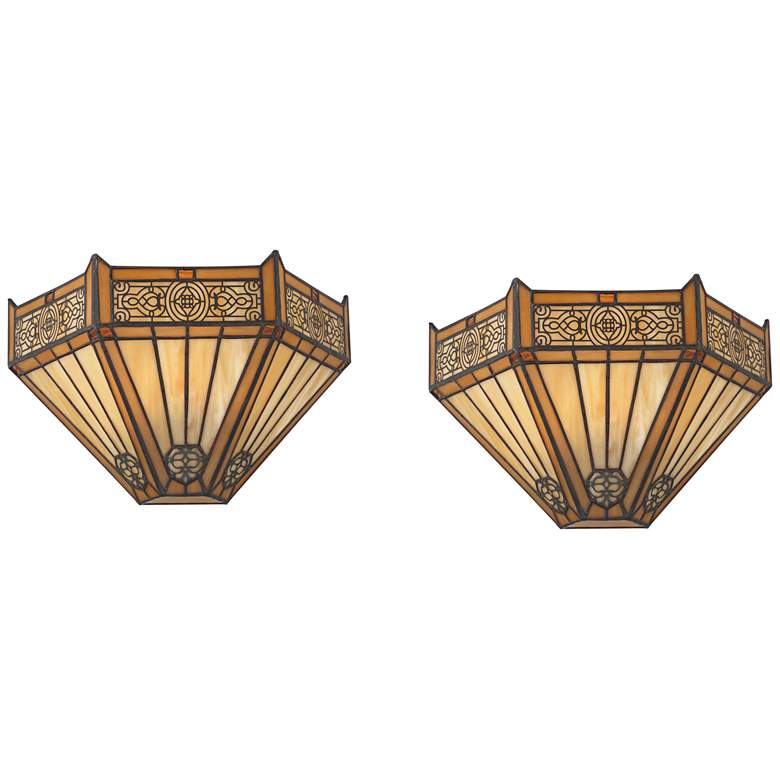 Image 2 Robert Louis Tiffany Stratford 7 1/2"H Art Glass Wall Sconce Set of 2