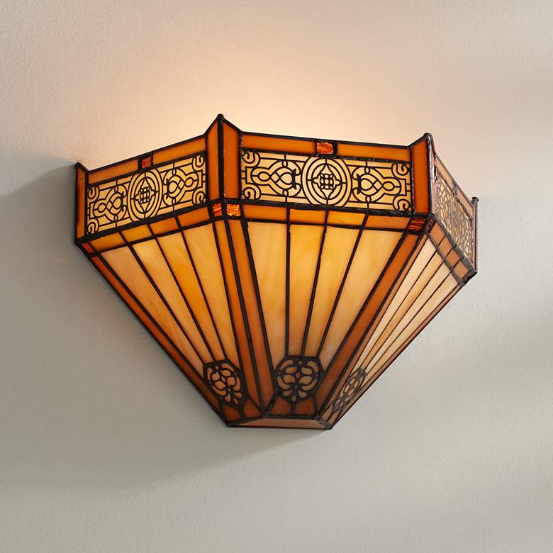 Image 1 Robert Louis Tiffany Stratford 7 1/2"H Mission Art Glass Wall Sconce