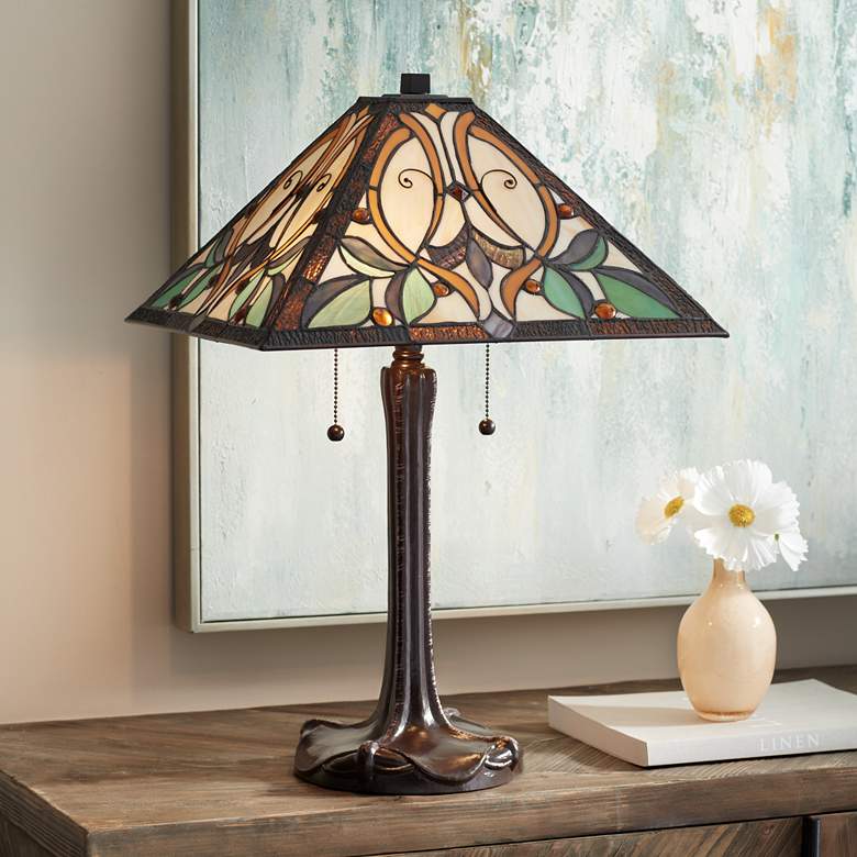 Image 1 Robert Louis Tiffany Victorian 25" Art Glass Tiffany-Style Table Lamp