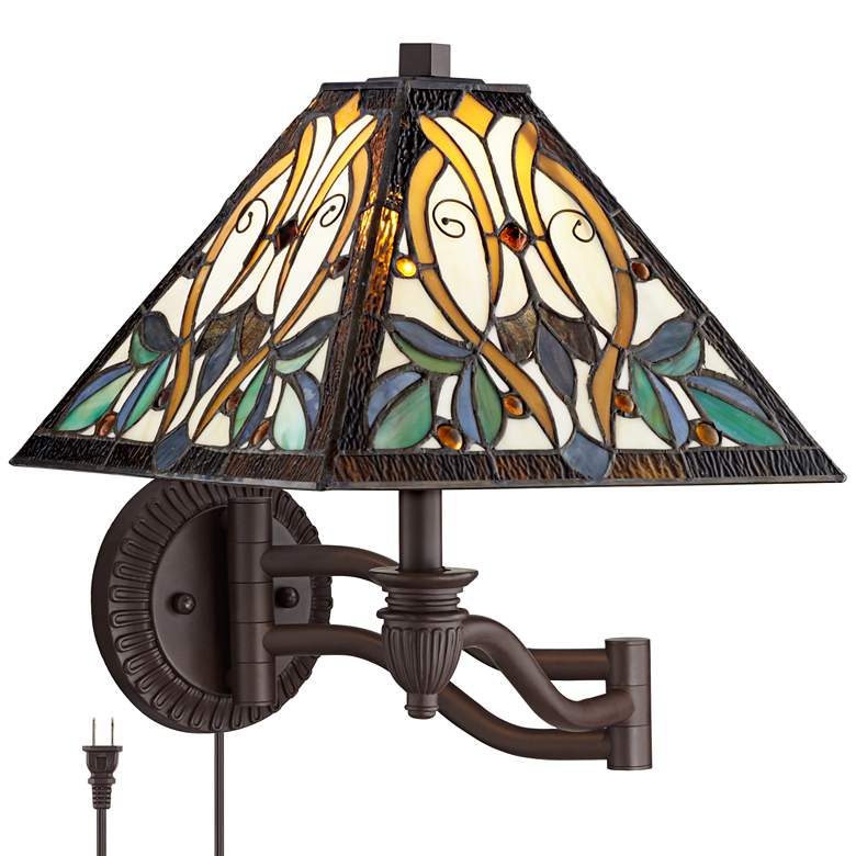 Image 2 Robert Louis Tiffany Victorian Art Glass Swing Arm Wall Lamp