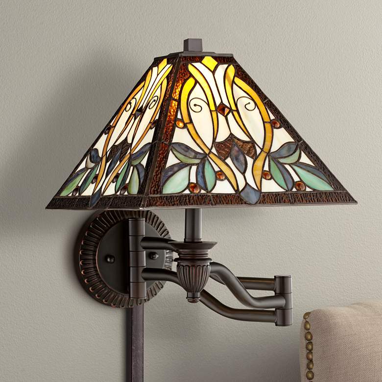 Image 1 Robert Louis Tiffany Victorian Art Glass Swing Arm Wall Lamp
