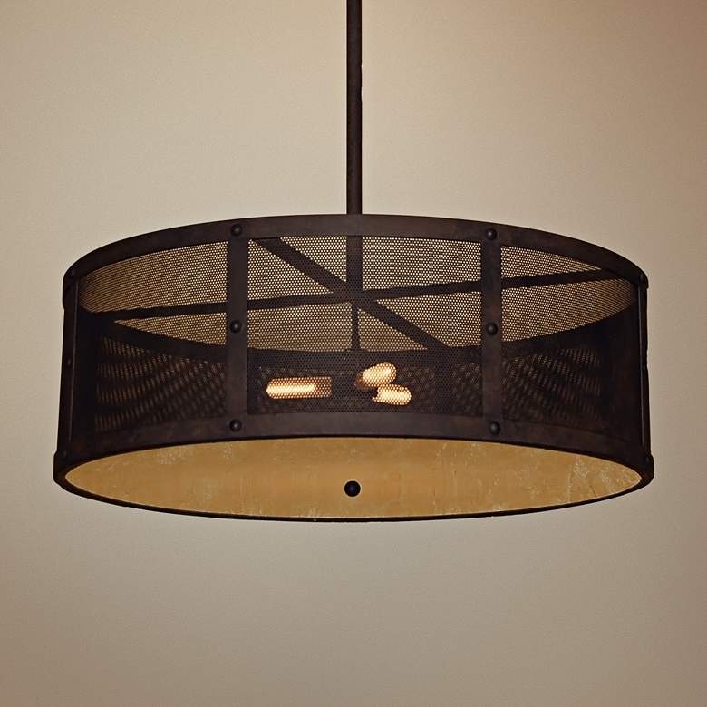 Image 1 Robertson 36" Wide Salmon Rust 3-Light Outdoor Chandelier Pendant