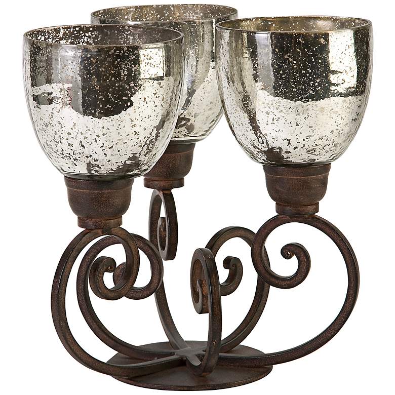 Image 1 Robin Iron and Mercury Glass Candelabra Pillar Candle Holder