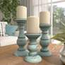 Robina Distressed Light Blue Pillar Candle Holders Set of 3