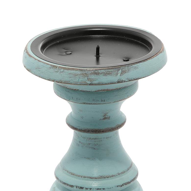 Image 3 Robina Distressed Light Blue Pillar Candle Holders Set of 3 more views