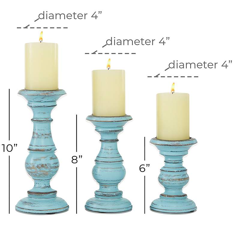 Image 6 Robina Distressed Light Blue Pillar Candle Holders Set of 3 more views