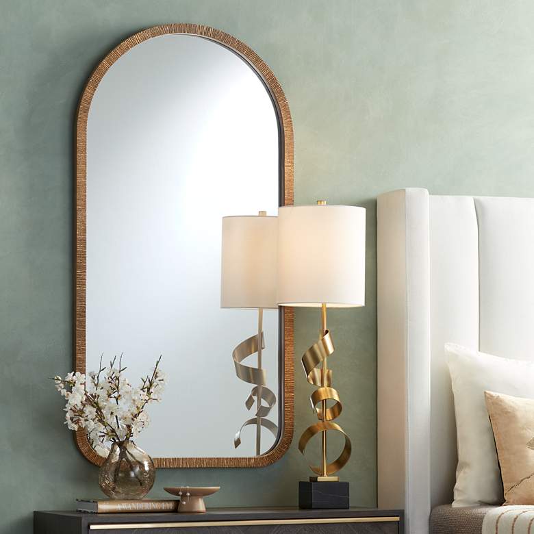 Image 1 Robinette Aged Gold 23 3/4 inch x 46 inch Arch Top Wall Mirror