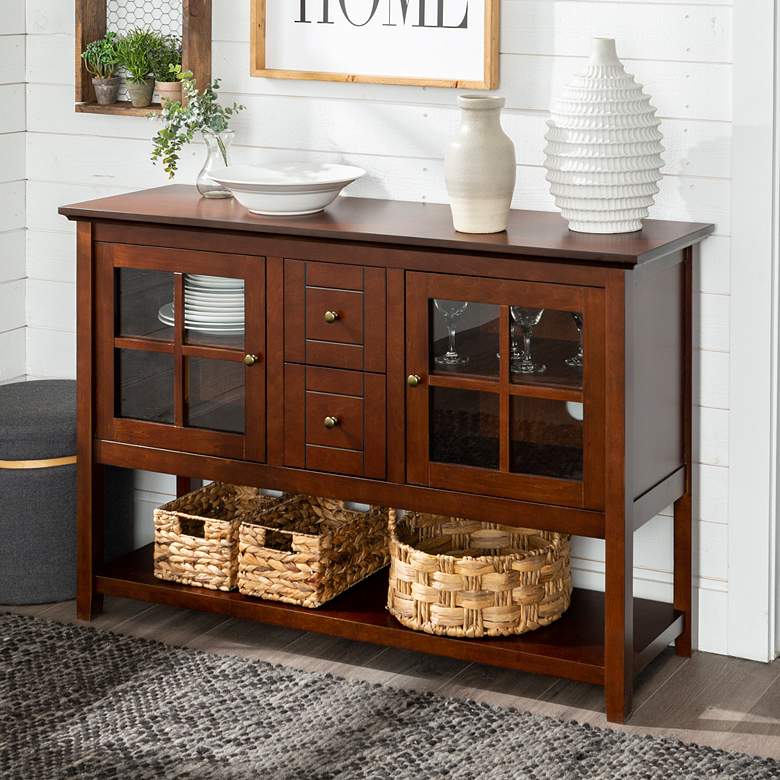Image 1 Robson 52" Wide Walnut Wood 2-Drawer TV Stand Buffet