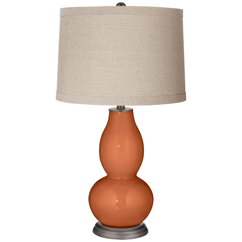 Image 1 Robust Orange Linen Drum Shade Double Gourd Table Lamp