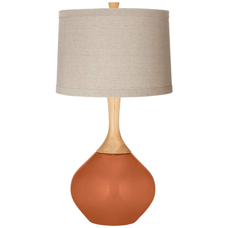 Robust Orange Natural Linen Drum Shade Wexler Table Lamp
