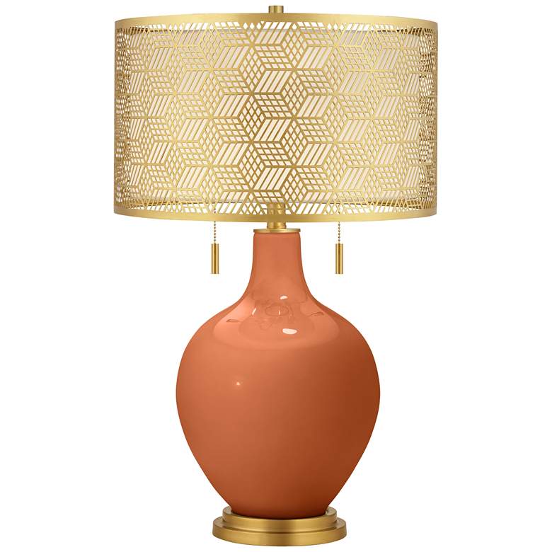 Image 1 Robust Orange Toby Brass Metal Shade Table Lamp