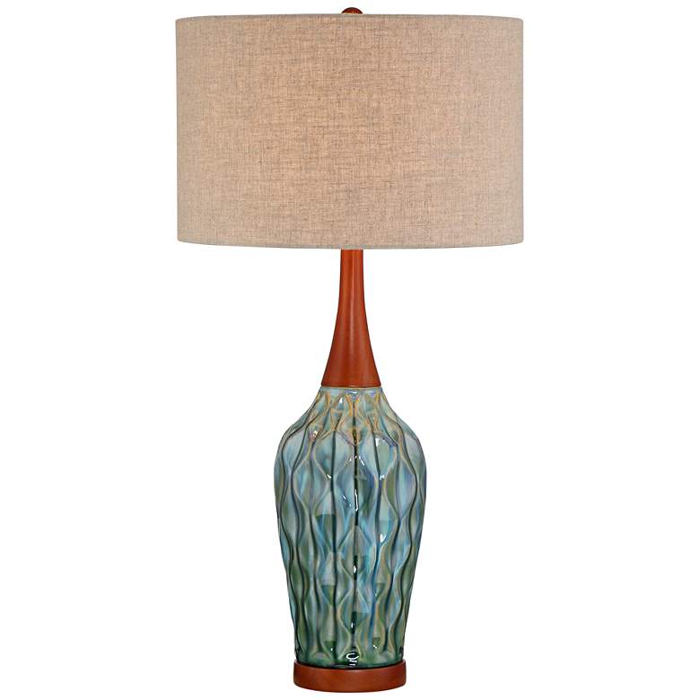 Image 2 Rocco 30 inch High Mid-Century Modern Blue Ceramic Table Lamp