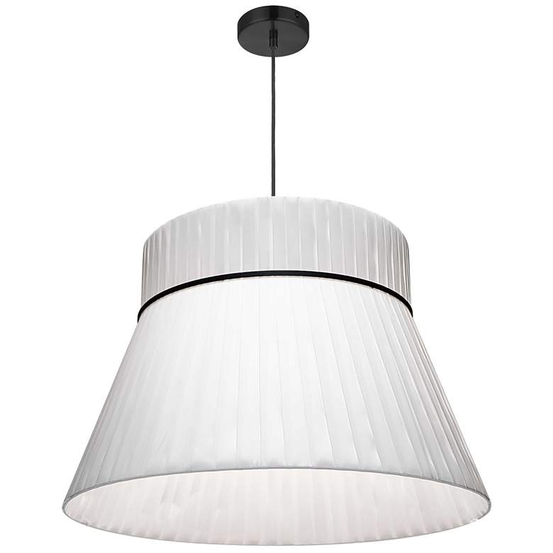 Image 1 Rochelle 24" Wide Matte Black Pendant With White Ribbon Shade