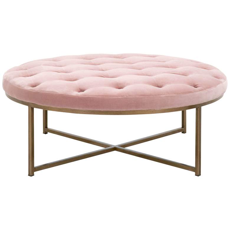 Image 1 Rochelle 43 1/4 inch Wide Blush Pink Velvet Round Coffee Table