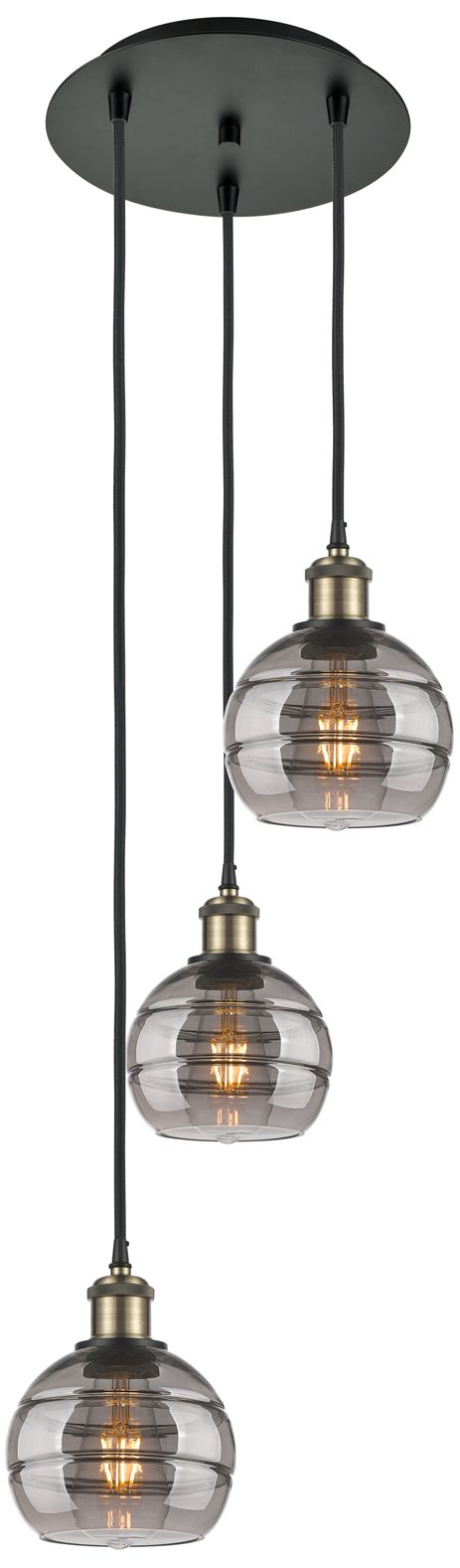 Rochester 12 1/2"W Black Brass Multi-Light Pendant w/ Smoke Glass