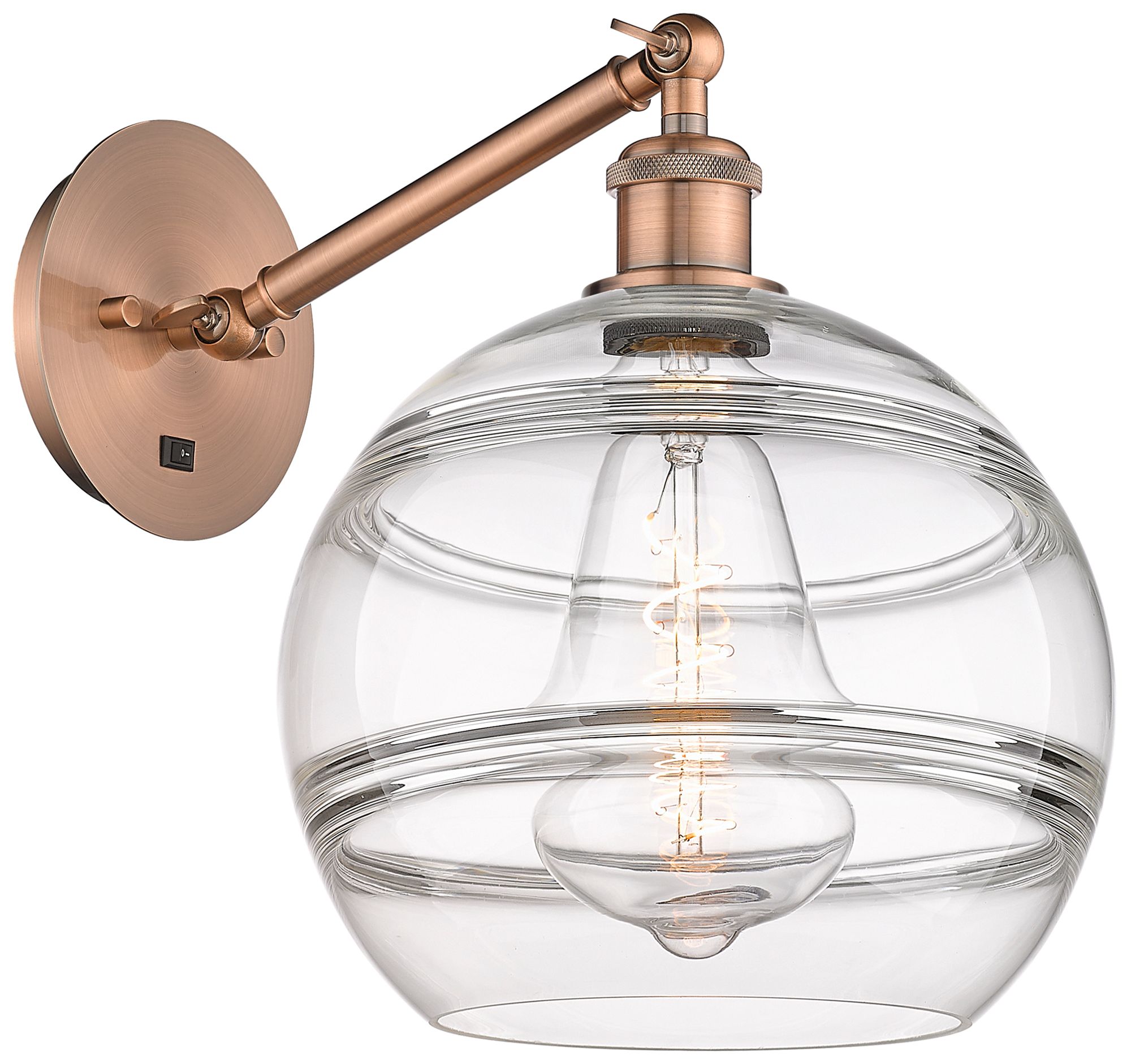 Rochester 12" High Antique Copper Adjustable Sconce with Clear Shade