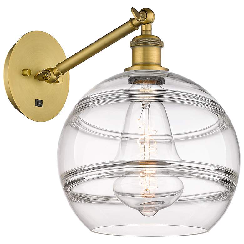 Image 1 Rochester 12" High Brushed Brass Adjustable Sconce with Clear Shade