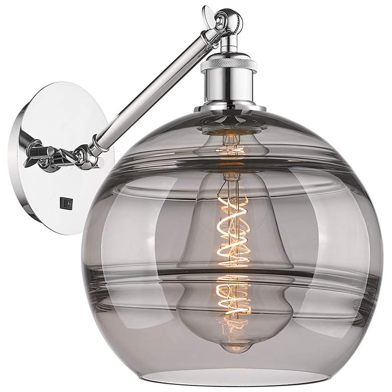 Image 1 Rochester 12" High Polished Chrome Adjustable Sconce w/ Light Smoke Shade