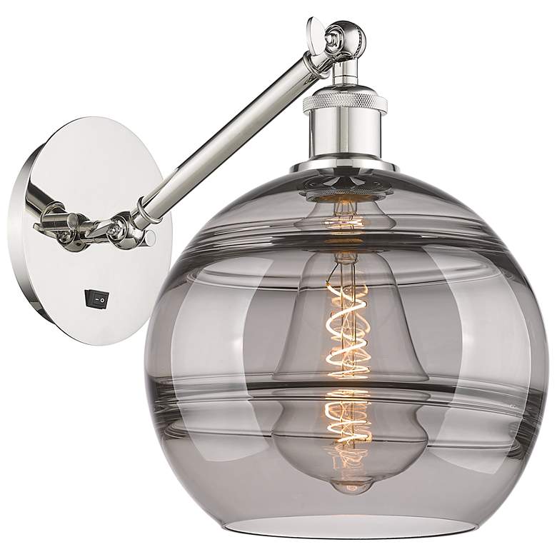 Image 1 Rochester 12" High Polished Nickel Adjustable Sconce w/ Light Smoke Shade