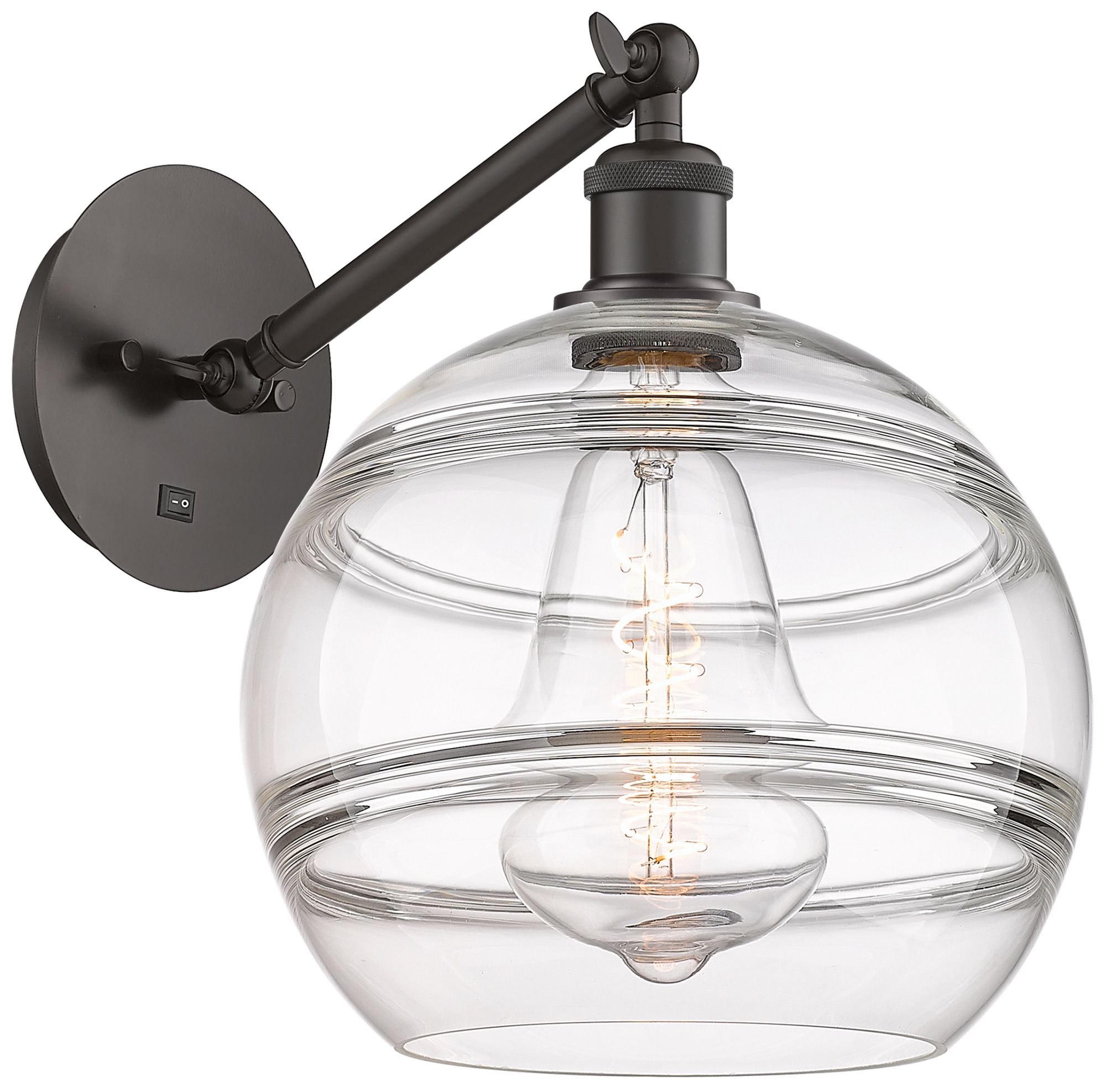 Rochester 12" High Oil Rubbed Bronze Adjustable Sconce with Clear Shad