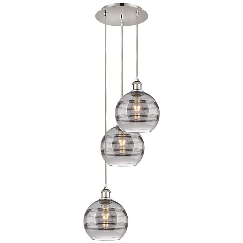 Image 1 Rochester 14.5"W 3-Light Polished Nickel Cord Pendant w/ Smoke Shade