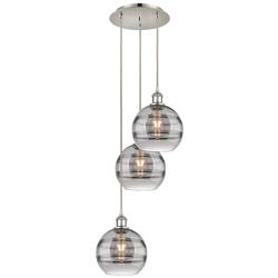 Rochester 14.5"W 3-Light Polished Nickel Cord Pendant w/ Smoke Shade