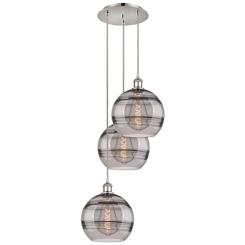 Image 1 Rochester 16.5"W 3-Light Polished Nickel Cord Pendant w/ Smoke Shade