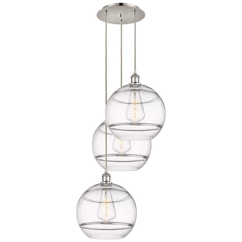 Image 1 Rochester 18.5"W 3-Light Polished Nickel Cord Pendant w/ Clear Shade