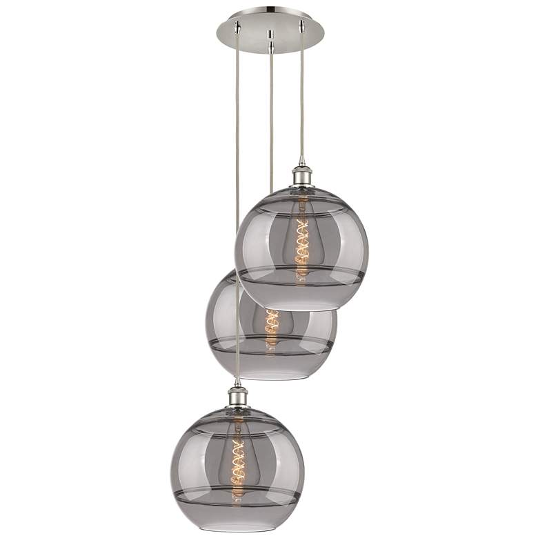 Image 1 Rochester 18.5"W 3-Light Polished Nickel Cord Pendant w/ Smoke Shade