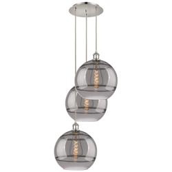 Rochester 18.5"W 3-Light Polished Nickel Cord Pendant w/ Smoke Shade