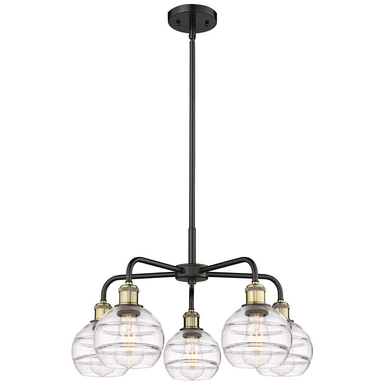 Image 1 Rochester 23.88"W 5-Light Black Brass Stem Chandelier w/ Clear Shade