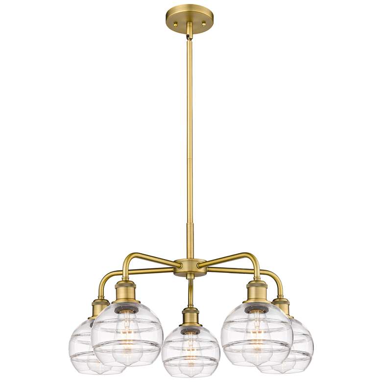 Image 1 Rochester 23.88"W 5-Light Brushed Brass Stem Chandelier w/ Clear Shade