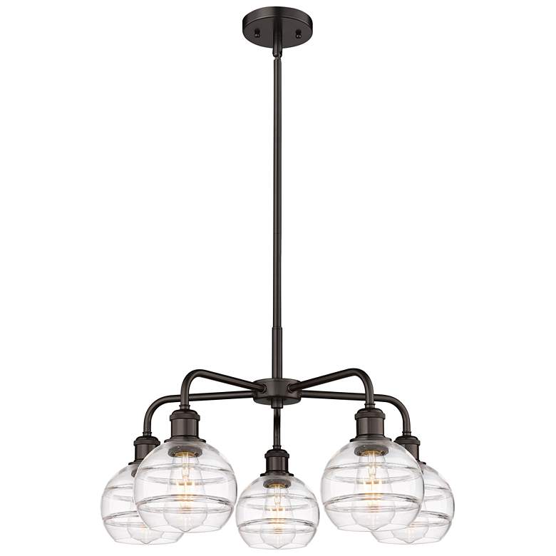 Image 1 Rochester 23.88"W 5-Light Oiled Bronze Stem Chandelier w/ Clear Shade