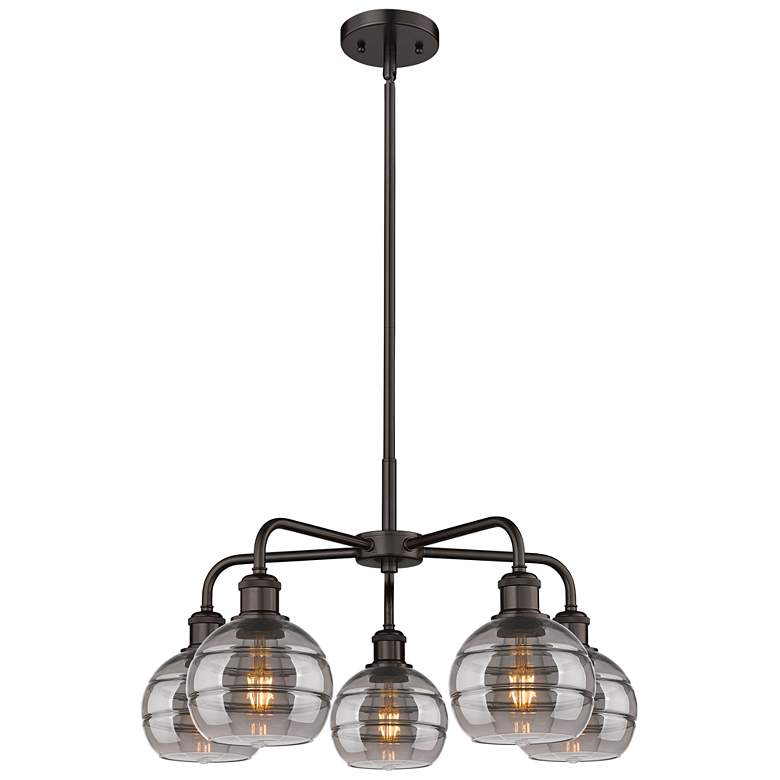 Image 1 Rochester 23.88"W 5-Light Oiled Bronze Stem Chandelier w/ Smoke Shade