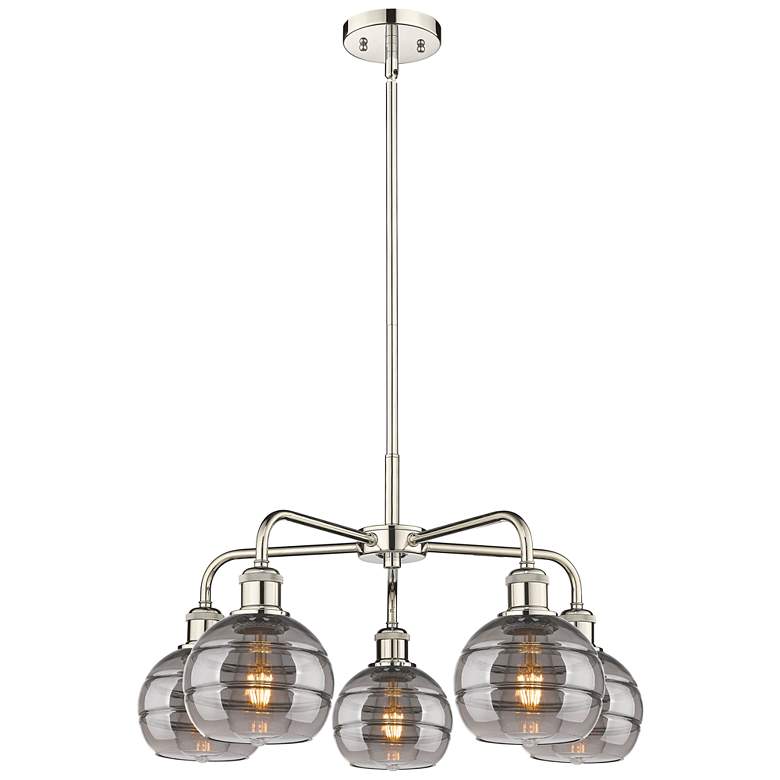 Image 1 Rochester 23.88"W 5-Light Polished Nickel Stem Chandelier w/ Smoke Sha