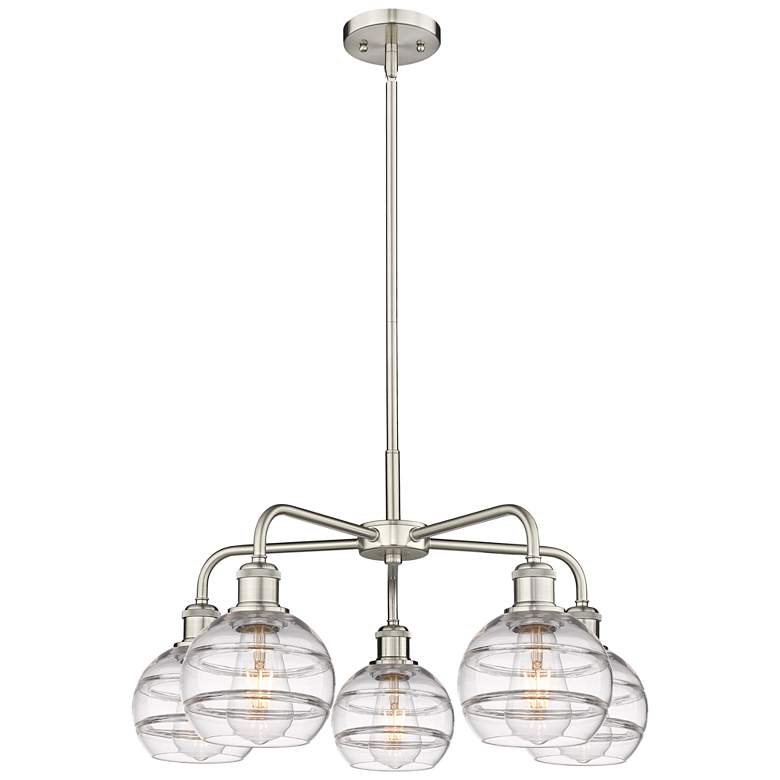 Image 1 Rochester 23.88"W 5-Light Satin Nickel Stem Chandelier w/ Clear Shade