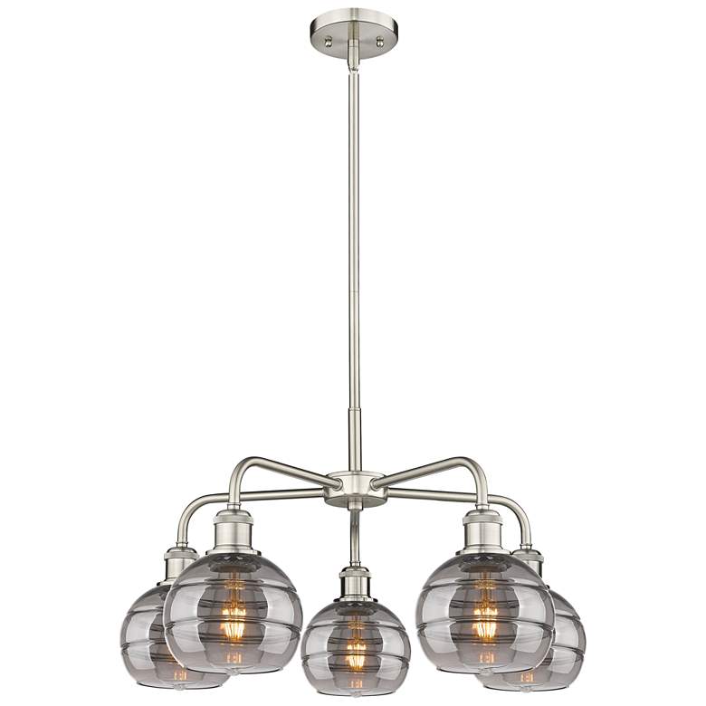 Image 1 Rochester 23.88"W 5-Light Satin Nickel Stem Chandelier w/ Smoke Shade
