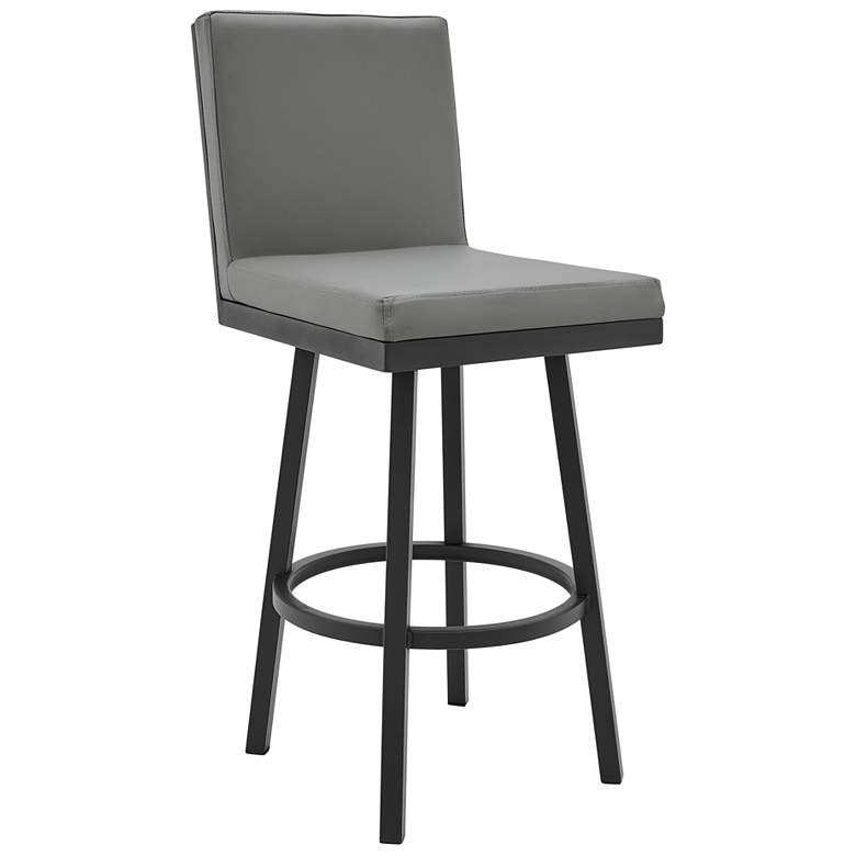 Image 1 Rochester 26 in. Swivel Barstool in Black Powder Coated, Gray Faux Leather