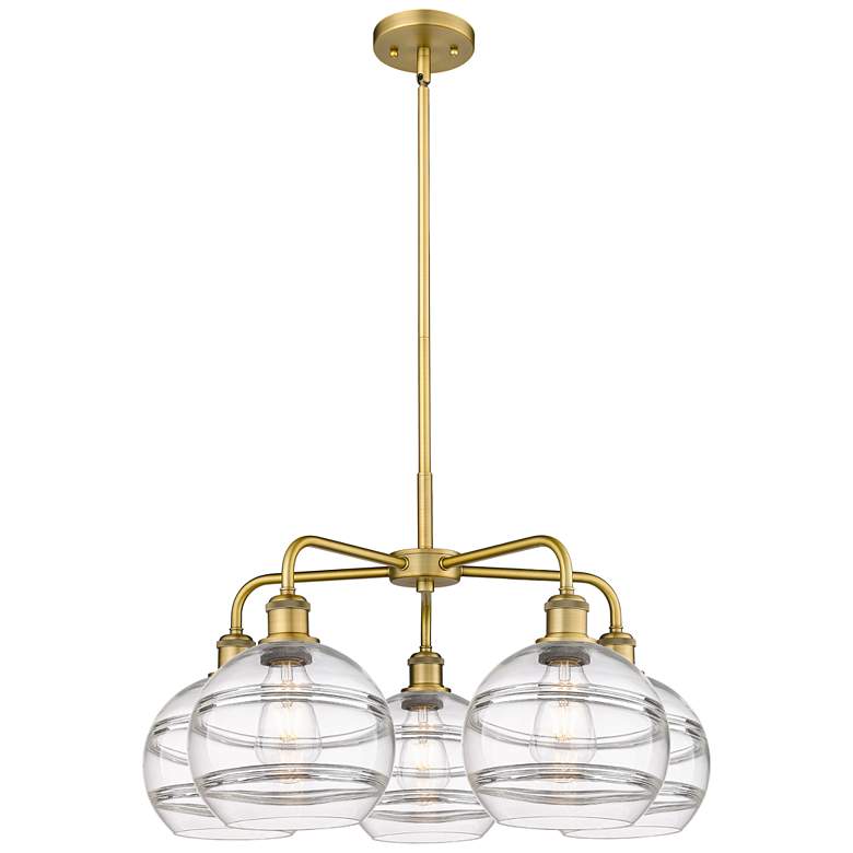 Image 1 Rochester 26"W 5-Light Brushed Brass Stem Chandelier w/ Clear Shade
