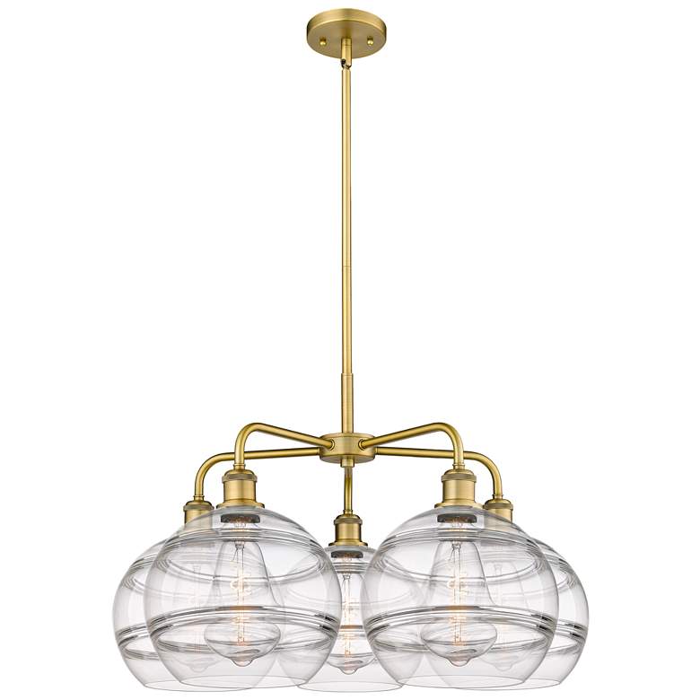 Image 1 Rochester 28"W 5-Light Brushed Brass Stem Chandelier w/ Clear Shade