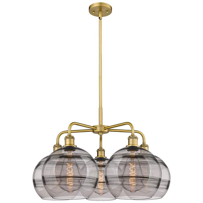 Image 1 Rochester 28"W 5-Light Brushed Brass Stem Chandelier w/ Smoke Shade