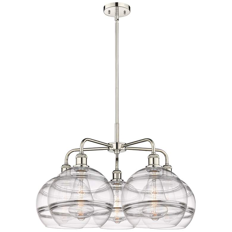 Image 1 Rochester 28"W 5-Light Polished Nickel Stem Chandelier w/ Clear Shade