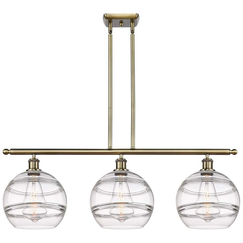 Image 1 Rochester 36.5"W 3-Light Antique Brass Stem Island Light w/ Clear Shad