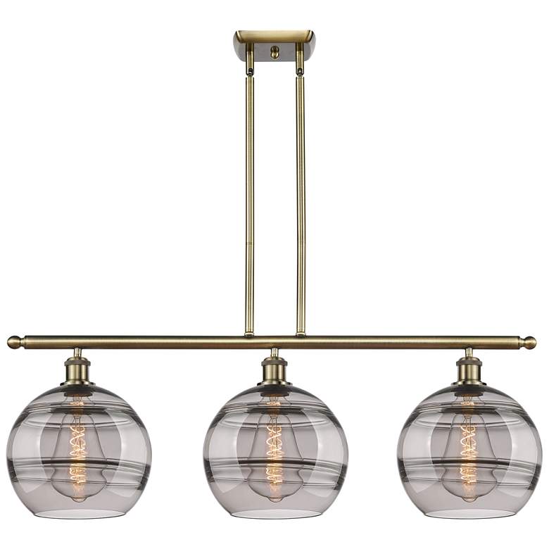 Image 1 Rochester 36.5"W 3-Light Antique Brass Stem Island Light w/ Smoke Shad