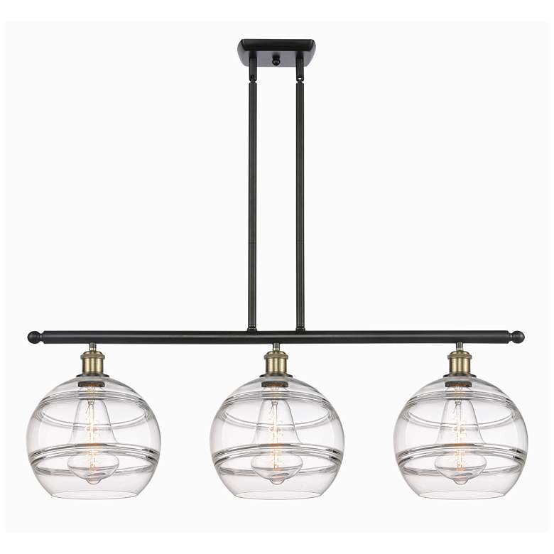 Image 1 Rochester 36.5"W 3-Light Black Brass Stem Island Light w/ Clear Shade