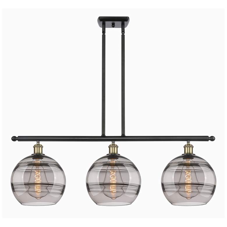 Image 1 Rochester 36.5"W 3-Light Black Brass Stem Island Light w/ Smoke Shade