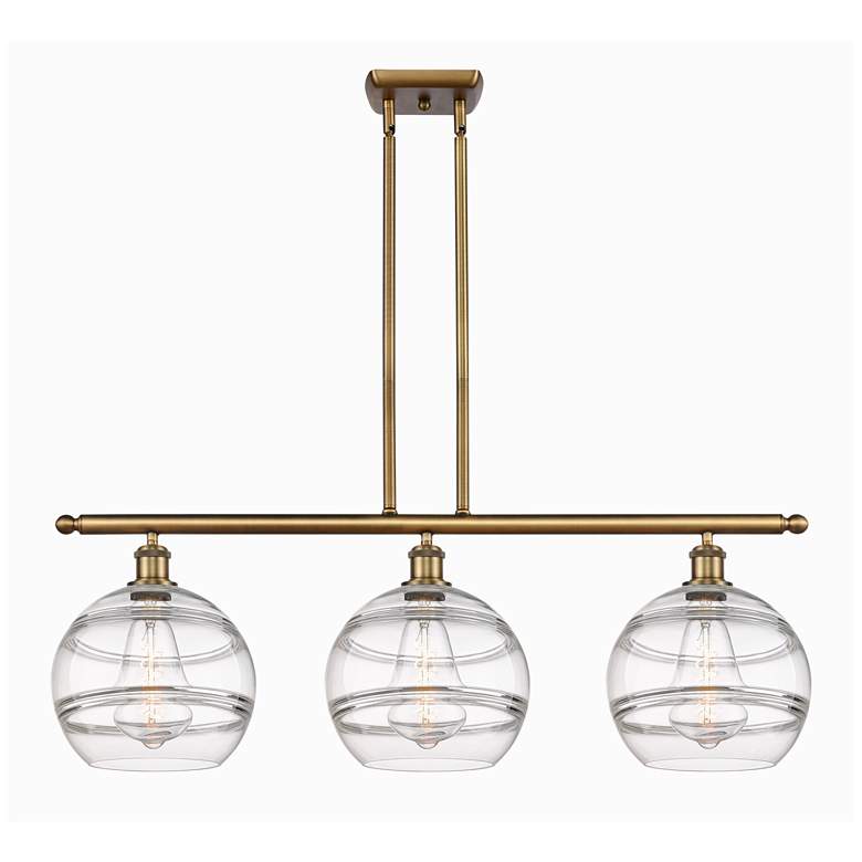 Image 1 Rochester 36.5"W 3-Light Brushed Brass Stem Island Light w/ Clear Shad