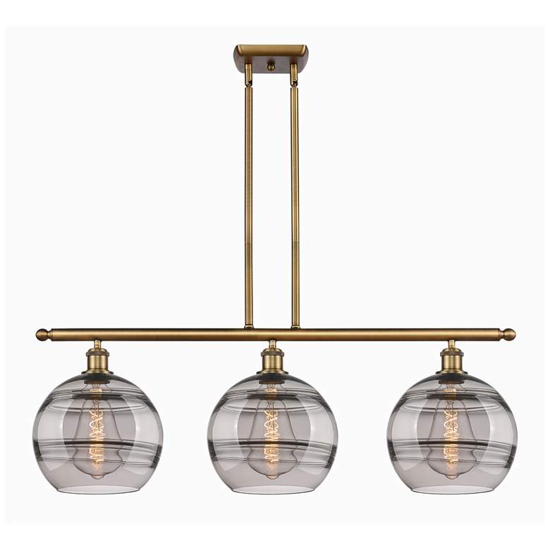 Image 1 Rochester 36.5"W 3-Light Brushed Brass Stem Island Light w/ Smoke Shad